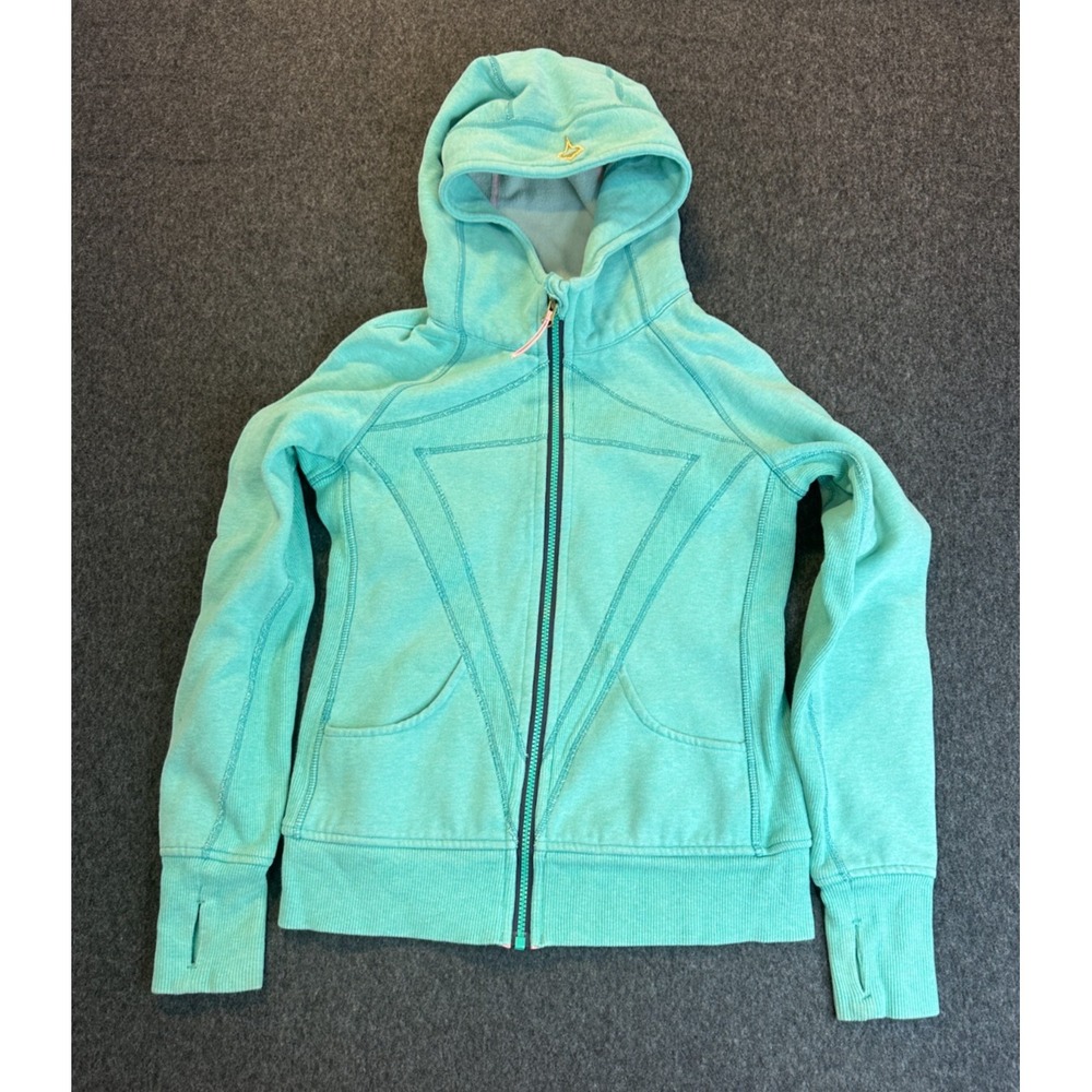 ivivva Girls Lululemon Practice Jacket Teal Full Zip Hoodie Thumbholes Size 14 - Picture 2 of 16